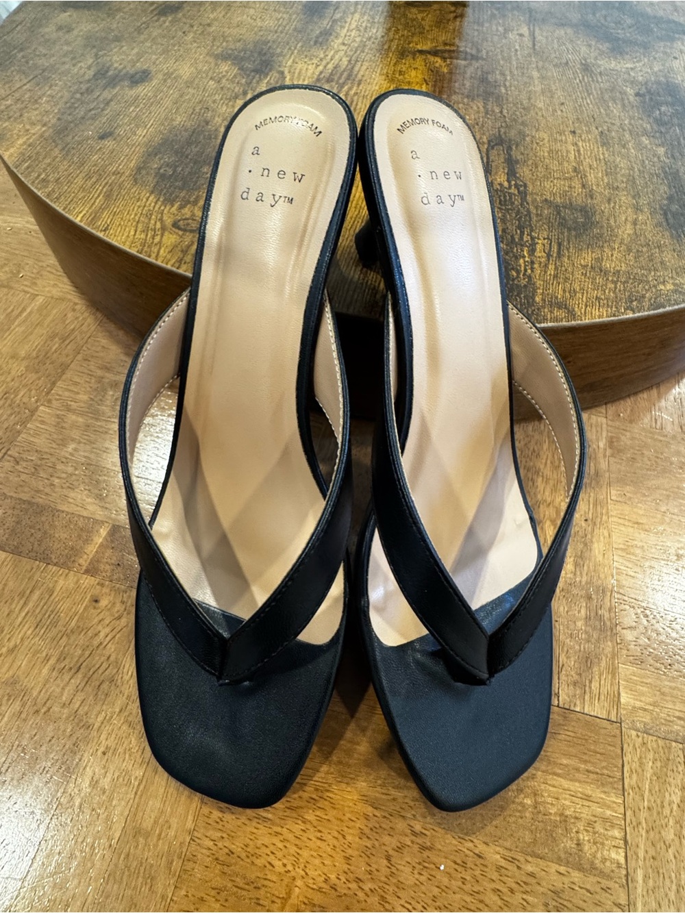 a new day Black Square-Toe Thong Mule Heels
